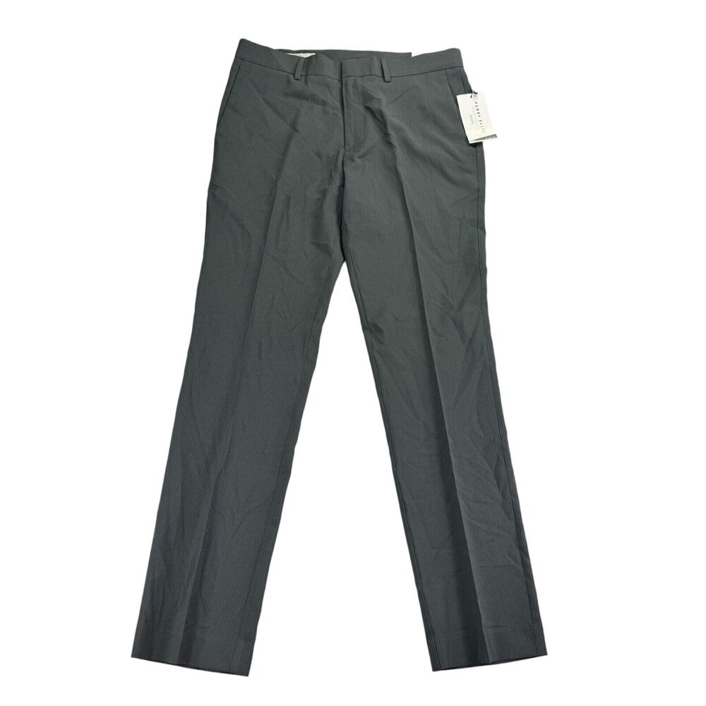 Perry Ellis Mens Slim Fit Stretch Essentials Striped Dress Pants Felt Gray 31x32